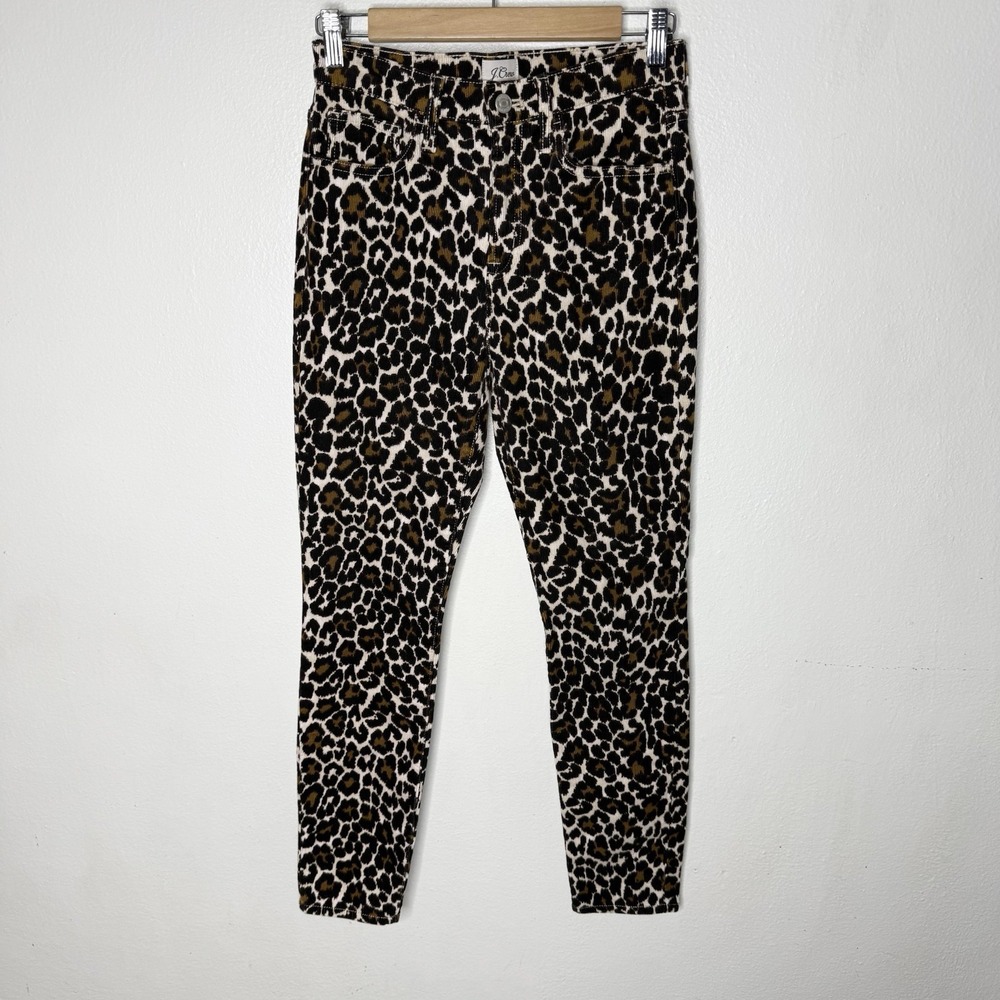 J. Crew Highest Rise Toothpick Leopard Stretch Corduroy Pants Women's 25 Boho